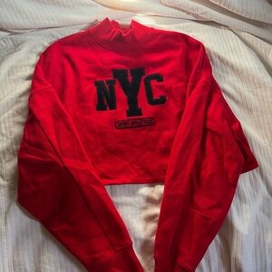 Express Bright Red Crewneck Sweatshirt with Black Appliqué